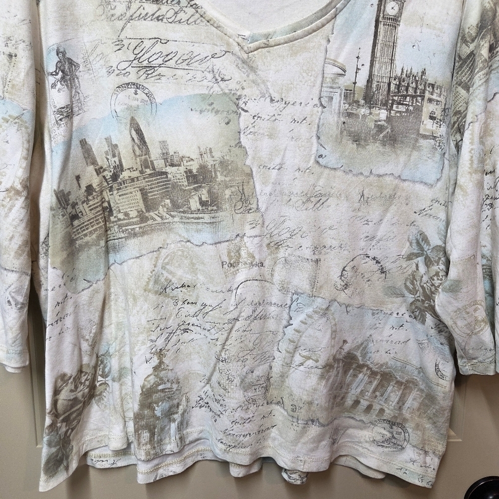 Allison Daley Cute Y2K 2000s 3/4 Sleeve All over Print Top Petite Large - Picture 5 of 15